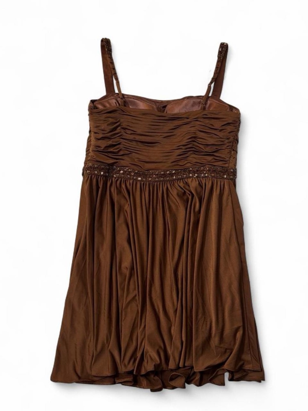 Y2K Caché Chocolate Brown Beaded Mini Dress - Picture 7 of 8